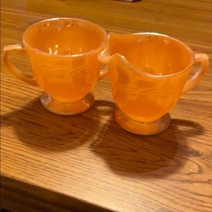 Fire King Peach Lustre cream and sugar